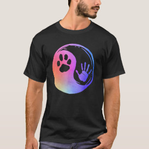 Hund Katze Pfotenabdruck Hand Yin Yang Regenbogen T-Shirt