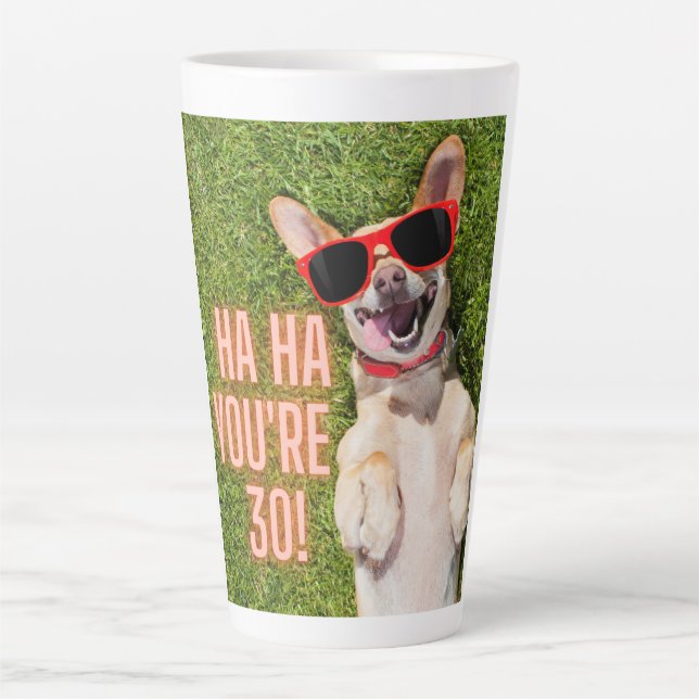 Hund lachen 30. Geburtstag Milchtasse (Vorderseite)