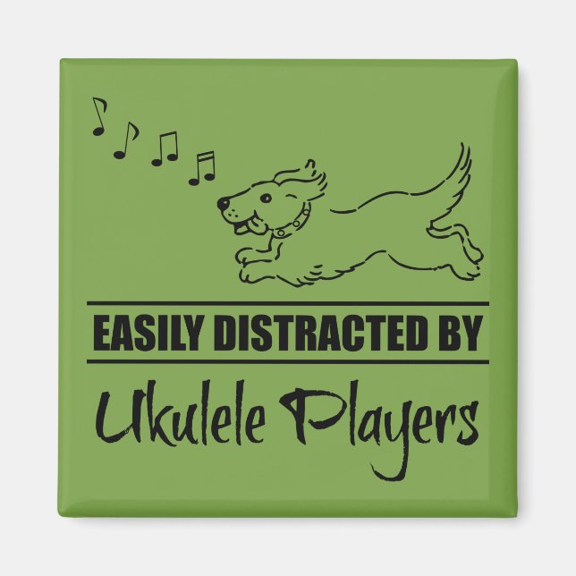 Hund läuft leicht abgelenkt von Ukulele Spielern Magnet (Vorne)