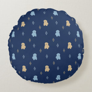Hund Lhasa Apso Muster blauer Hintergrund Rundes Kissen