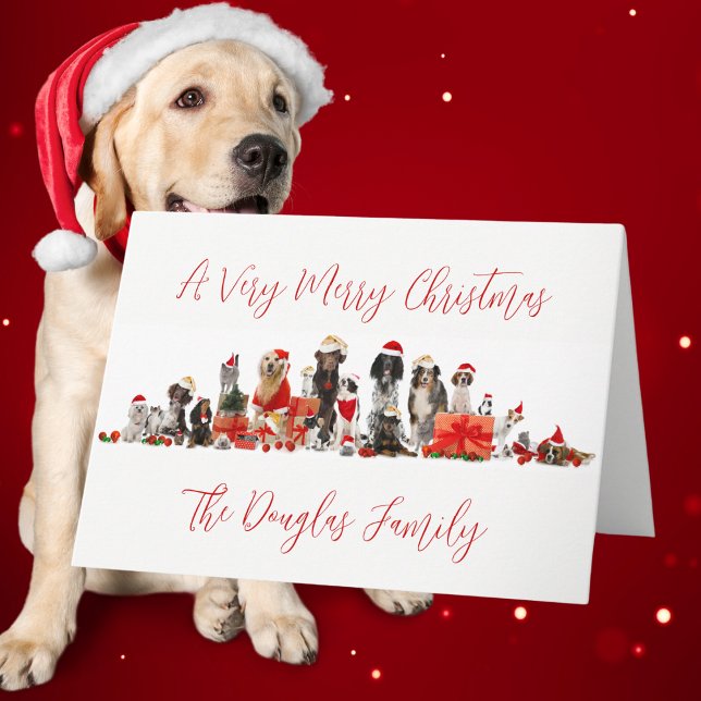 Hund liebt Weihnachten mit Familienname (Dog Lovers Christmas with Family Name Holiday Card)