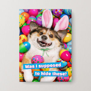 Hund liegt auf Ostereiern Button