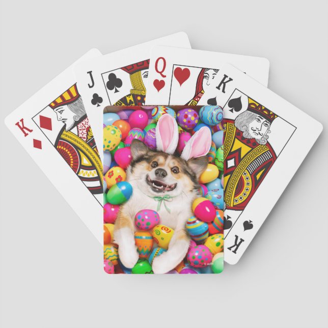 Hund liegt auf Ostereiern Spielkarten (Rückseite)