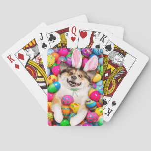 Hund liegt auf Ostereiern Spielkarten