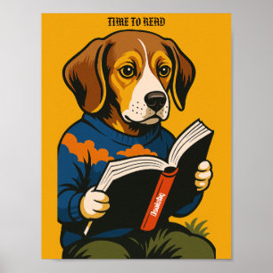 Hund liest mit einem Buch – Zeit zum Lesen! Poster