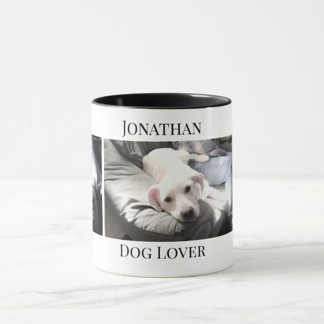 Hund Lover 3 Foto Niedlich Welpe Individuelle Name Tasse (Zentrum)