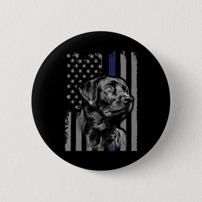Hund Lover | Black Labrador American Flag Thin Lin Button (Vorderseite)