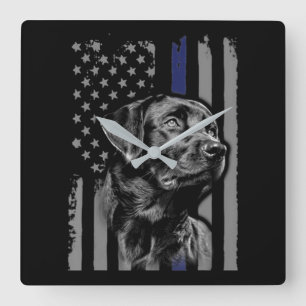Hund Lover Black Labrador American Flag Thin Lin Quadratische Wanduhr