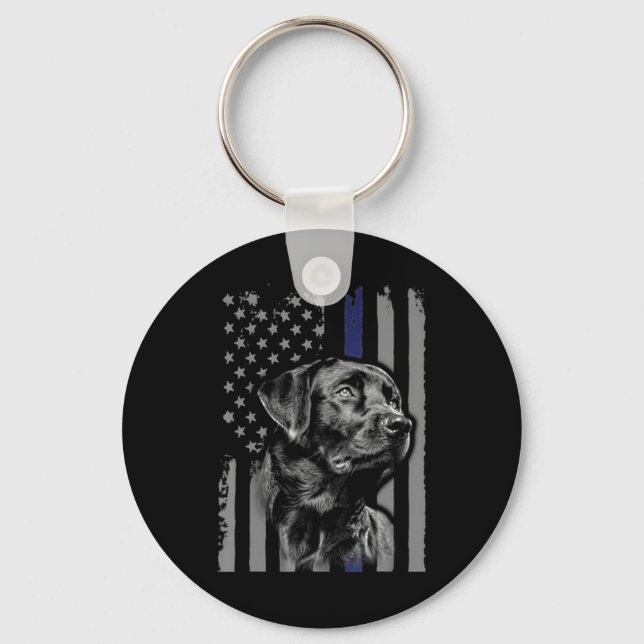Hund Lover | Black Labrador American Flag Thin Lin Schlüsselanhänger (Vorderseite)