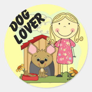 Hund Lover Blond Girl T - Shirt und Geschenke Runder Aufkleber