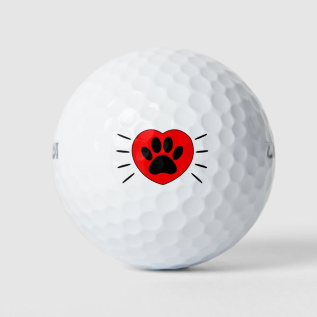 Hund Lover Herz und Pfoten Print Golfball (Vorderseite)