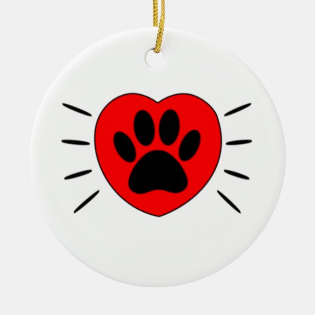 Hund Lover Herz und Pfoten Print Keramik Ornament (Vorne)