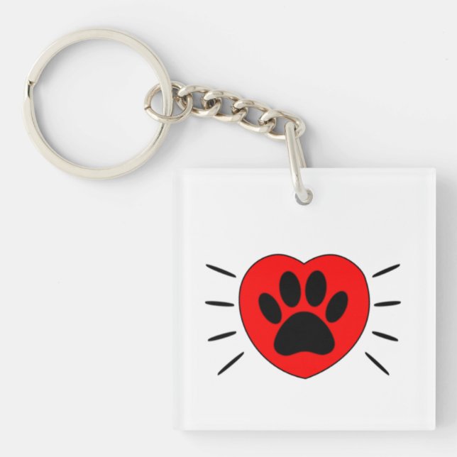 Hund Lover Herz und Pfoten Print Schlüsselanhänger (Vorderseite)