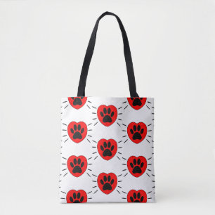 Hund Lover Herz und Pfoten Print Tasche