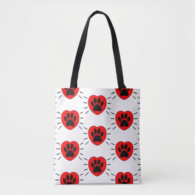 Hund Lover Herz und Pfoten Print Tasche (Vorderseite)