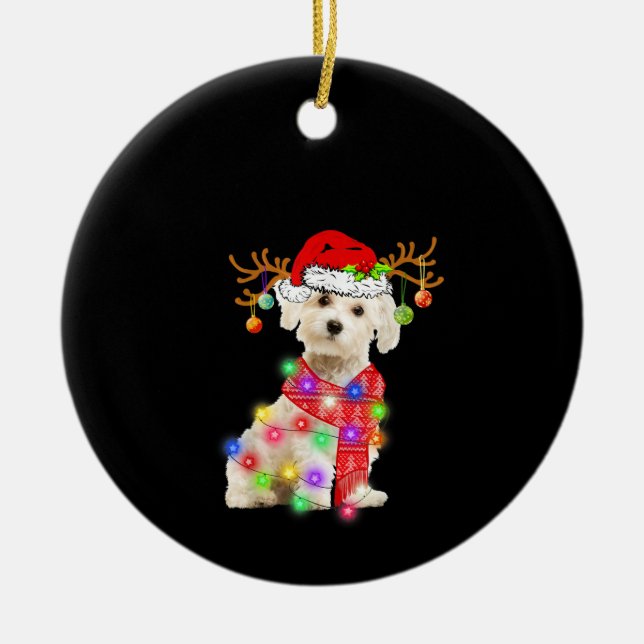 Hund Lover | Maltesische Weihnachtsmannmütze Xmas  Keramik Ornament (Vorne)