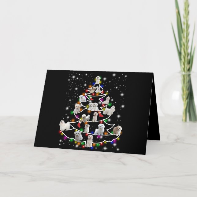 Hund Lover | Maltesischer Weihnachtsbaumweih Feiertagskarte (Vorderseite)