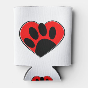 Hund Lover Paw Print und rotes Herz Dosenkühler