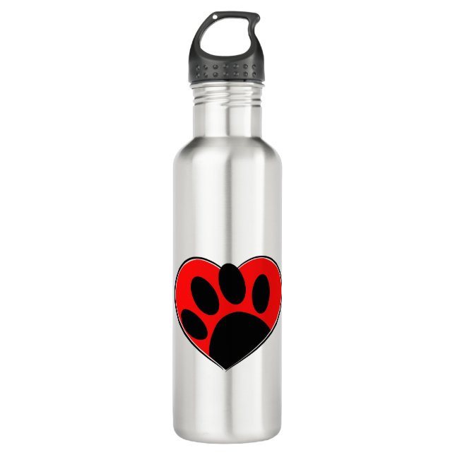 Hund Lover Paw Print und rotes Herz Edelstahlflasche (Vorderseite)