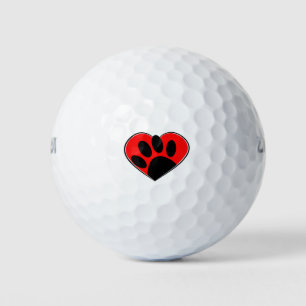 Hund Lover Paw Print und rotes Herz Golfball
