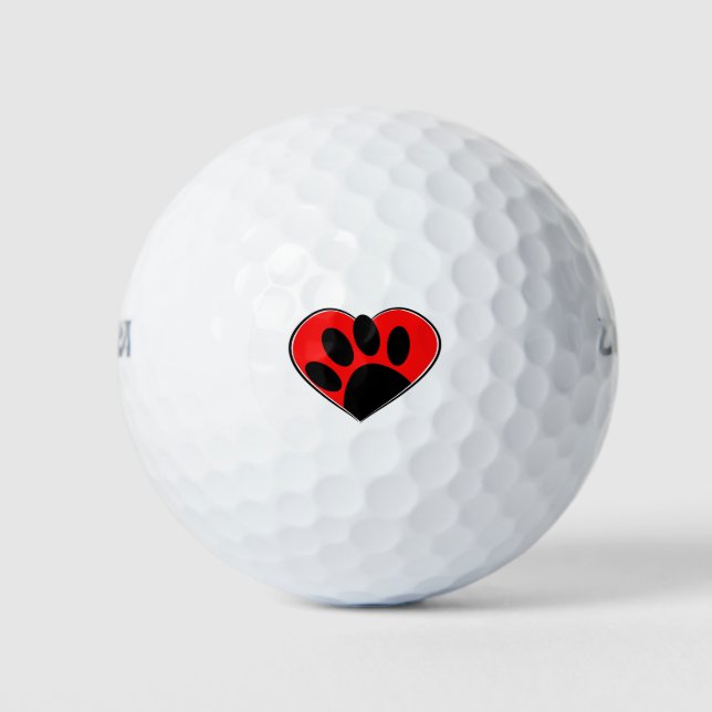 Hund Lover Paw Print und rotes Herz Golfball (Vorderseite)