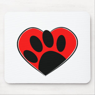 Hund Lover Paw Print und rotes Herz Mousepad