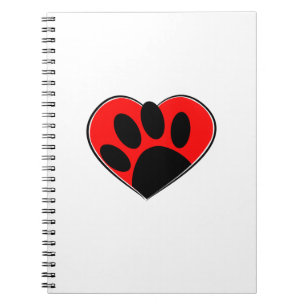 Hund Lover Paw Print und rotes Herz Notizblock