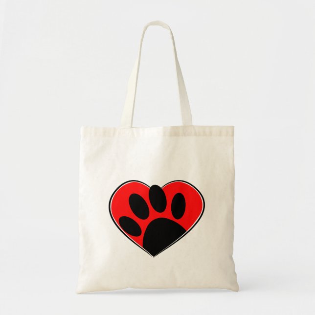 Hund Lover Paw Print und rotes Herz Tragetasche (Vorne)