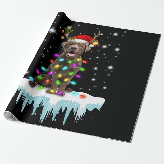 Hund Lover | Schokolade Labrador Christmas Light Geschenkpapier (Ungerollt)