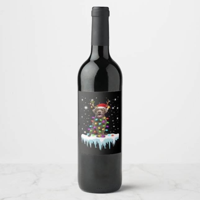 Hund Lover | Schokolade Labrador Christmas Light Weinetikett (Vorderseite)