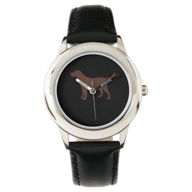 Hund Lover | Schokolade Labrador Hund Silhouette Armbanduhr (Vorderseite)