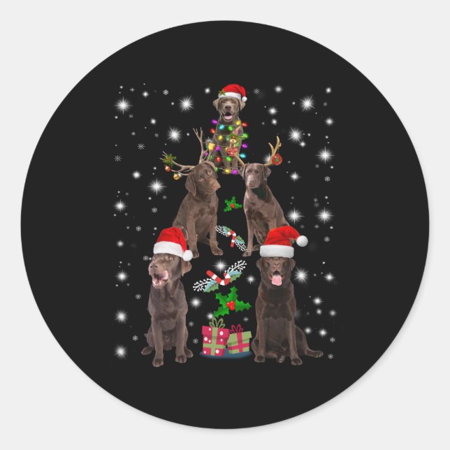 Hund Lover | Schokolade Labrador Weihnachtsbaum Runder Aufkleber (Vorderseite)
