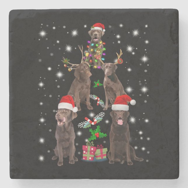 Hund Lover | Schokolade Labrador Weihnachtsbaum Steinuntersetzer (Vorderseite)