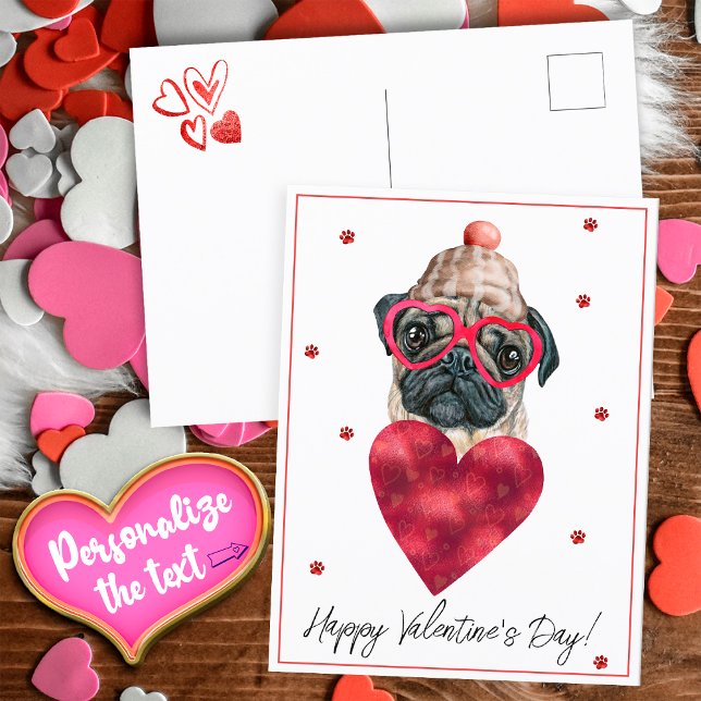 Hund Lover Valentine Geschenk Mops Feiertagspostkarte (Von Creator hochgeladen)