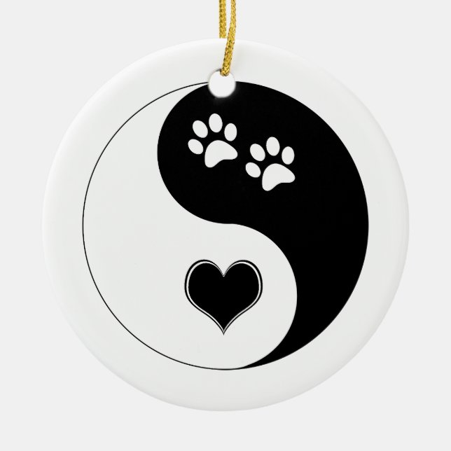 Hund Lover Yin Yang Herz und Paw Prints Keramik Ornament (Vorne)