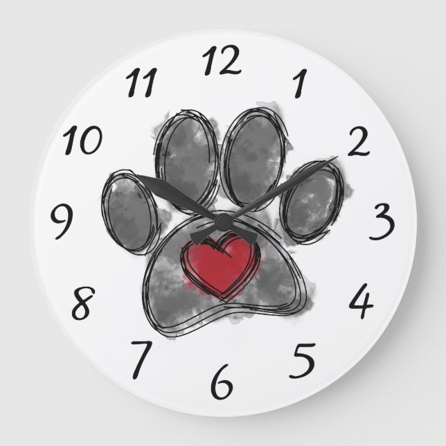 Hund Lover Zeichnend Aquarell Große Wanduhr (Vorderseite)