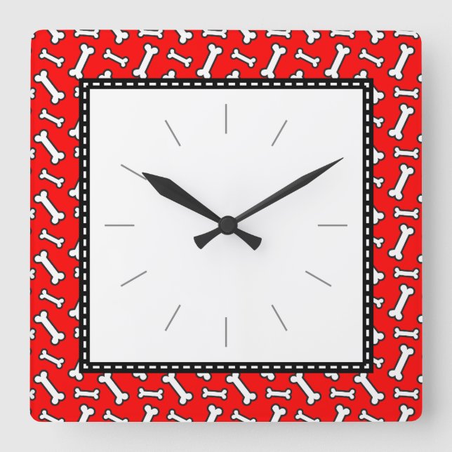 Hund Lover's Dog Bone Red Black Pattern Quadratische Wanduhr (Vorderseite)
