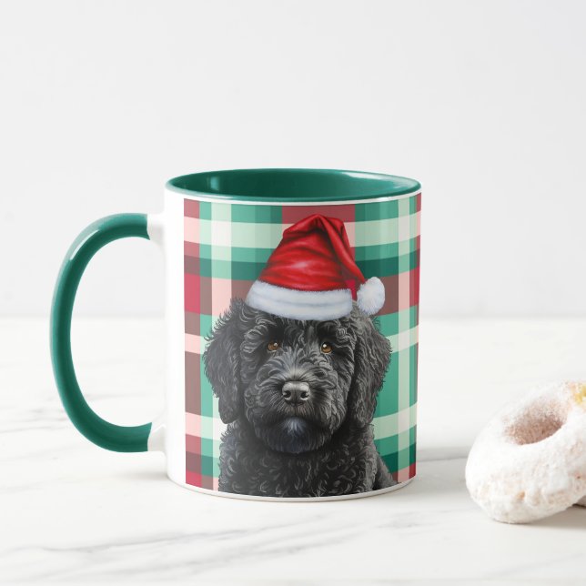 Hund Lover's Labradoodle Red Green Holiday Kariert Tasse (Mit Donut)