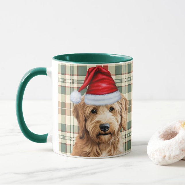 Hund Lover's Red Green Kariert Goldendoodle Urlaub Tasse (Mit Donut)