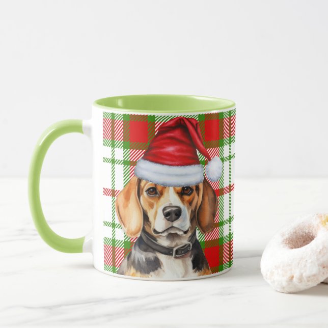 Hund Lover's Red Green Kariert und Beagle Urlaub Tasse (Mit Donut)