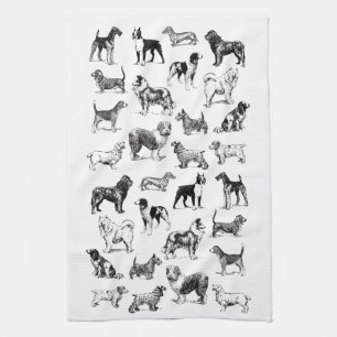 Hund Lover's Vintage Schwarz-Weiß-Rassen Geschirrtuch