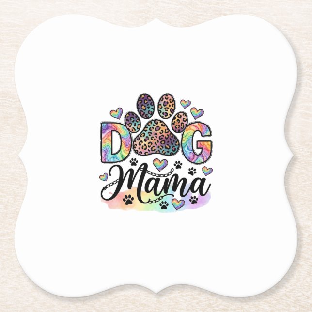 Hund Mama Pfote Leopard Regenbogen Wasserfarbe Her Untersetzer (Vorderseite)