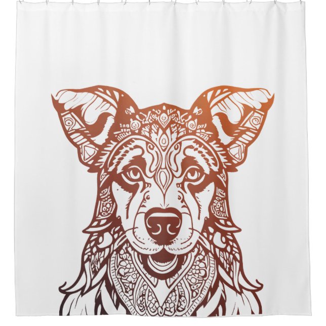 Hund Mandala Ornamental, Handgezogener Hund Mandal Duschvorhang (Vorderseite)