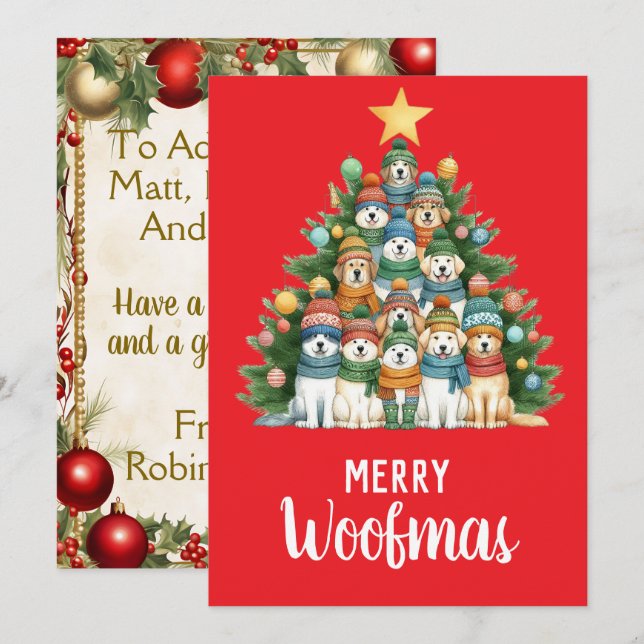 Hund Merry Woofmas Weihnachtsbaum Feiertagskarte (Vorne/Hinten)