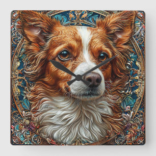 Hund mit aufwendigem dekorativem Hintergrund Quadratische Wanduhr