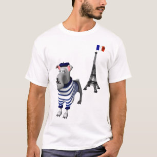 Hund mit Barett vor dem Eiffelturm T-Shirt