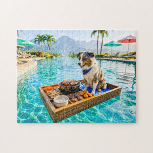 Hund mit BBQ-Grill-Schwimmkörper