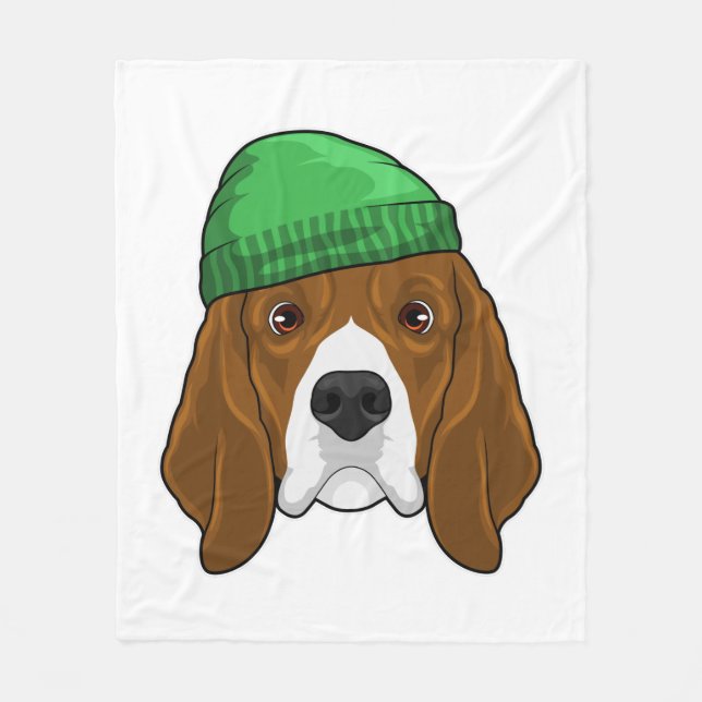 Hund mit Beanie Fleecedecke (Vorderseite)