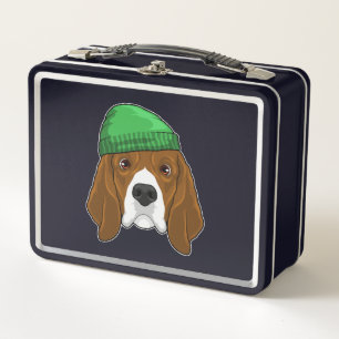 Hund mit Beanie Metall Brotdose