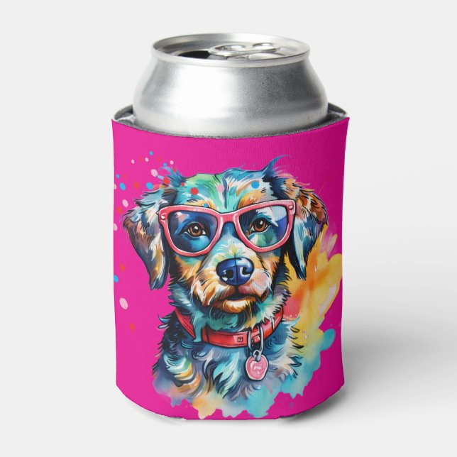 Hund mit Brille Dosenkühler (Kanne Vorderseite)